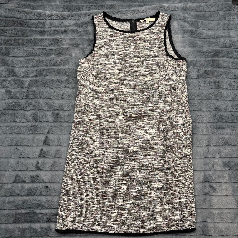LOFT Womens Multi Color Tweed Fringed Shift Dress Sleeveless Medium 8760